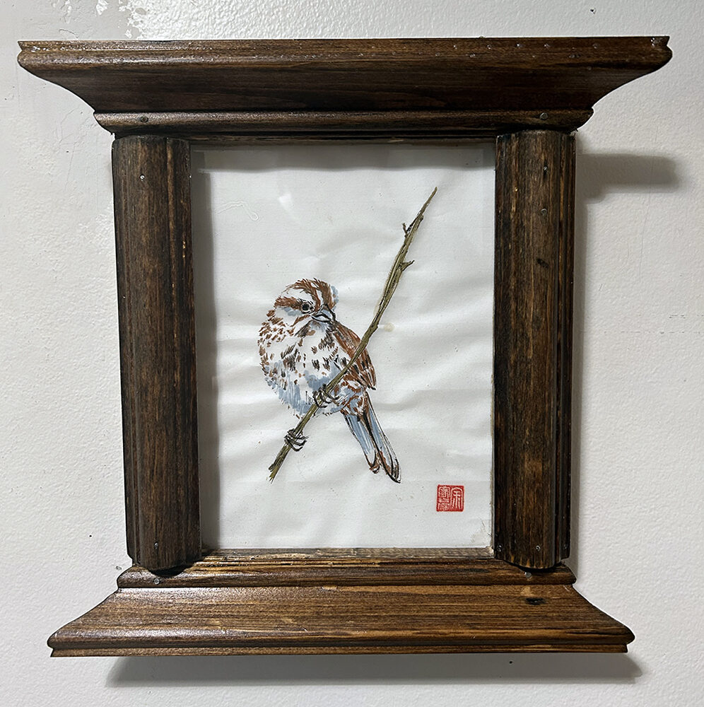 Brown Sparrow in a Chinesey Frame